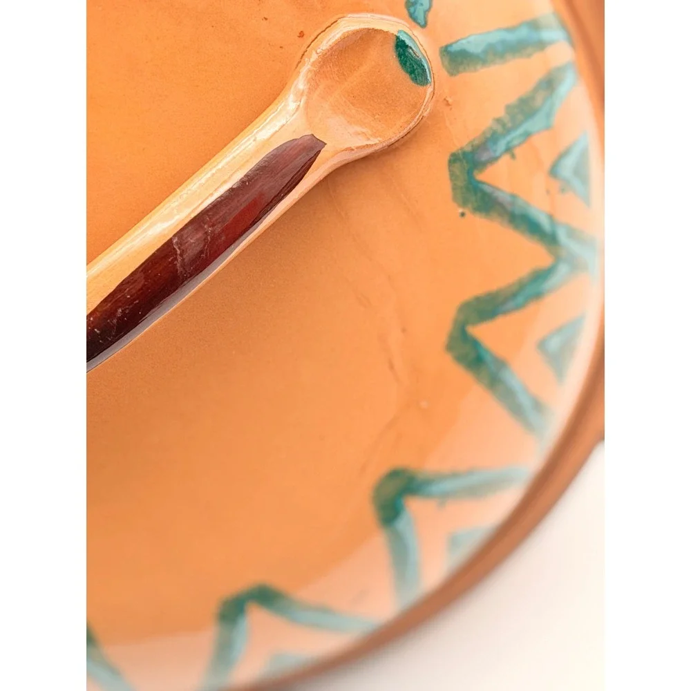 Vintage Hand Painted Terracotta Lidded Dish Southwestern Geometric Pier 1 Italy